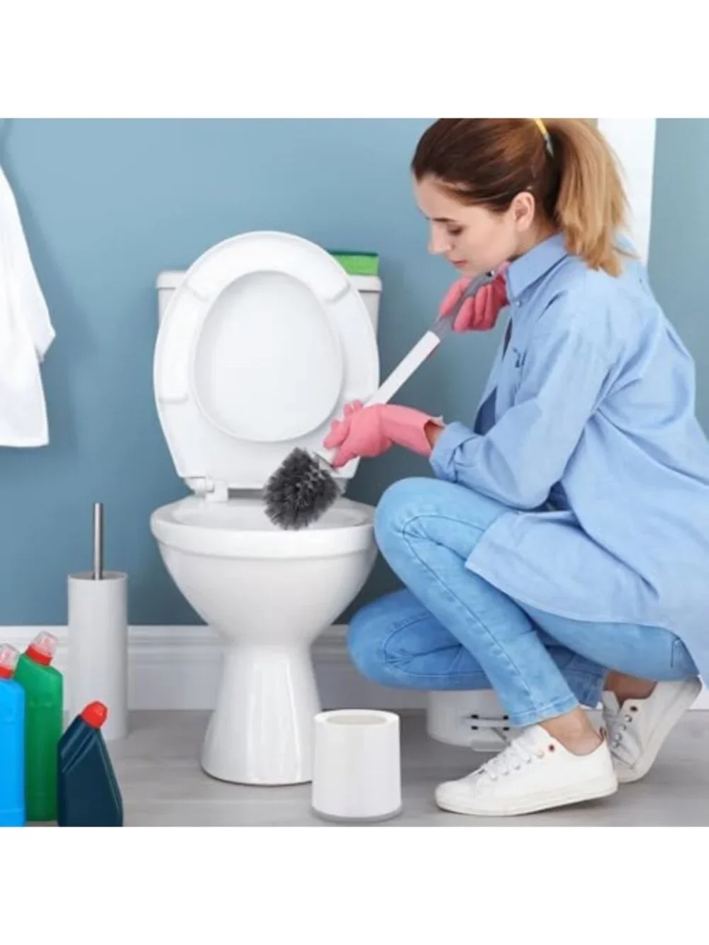 12 Pack 18.12 Inch Toilet Brush Set with Holder for Bathroom Cleaning Essentials